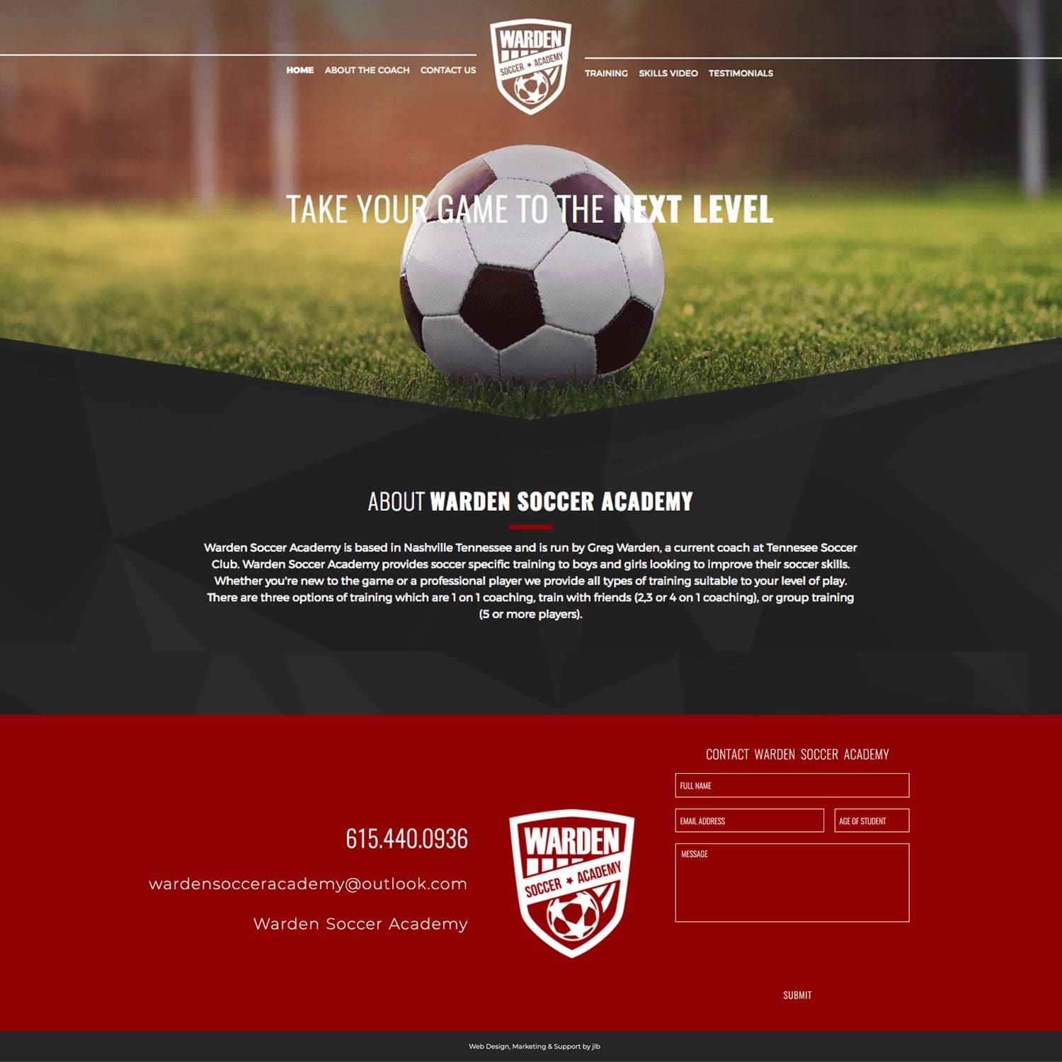 soccer academy and sports website - JLB, Best Web Design and Web Development Company in Nashville, Brentwood, and Franklin