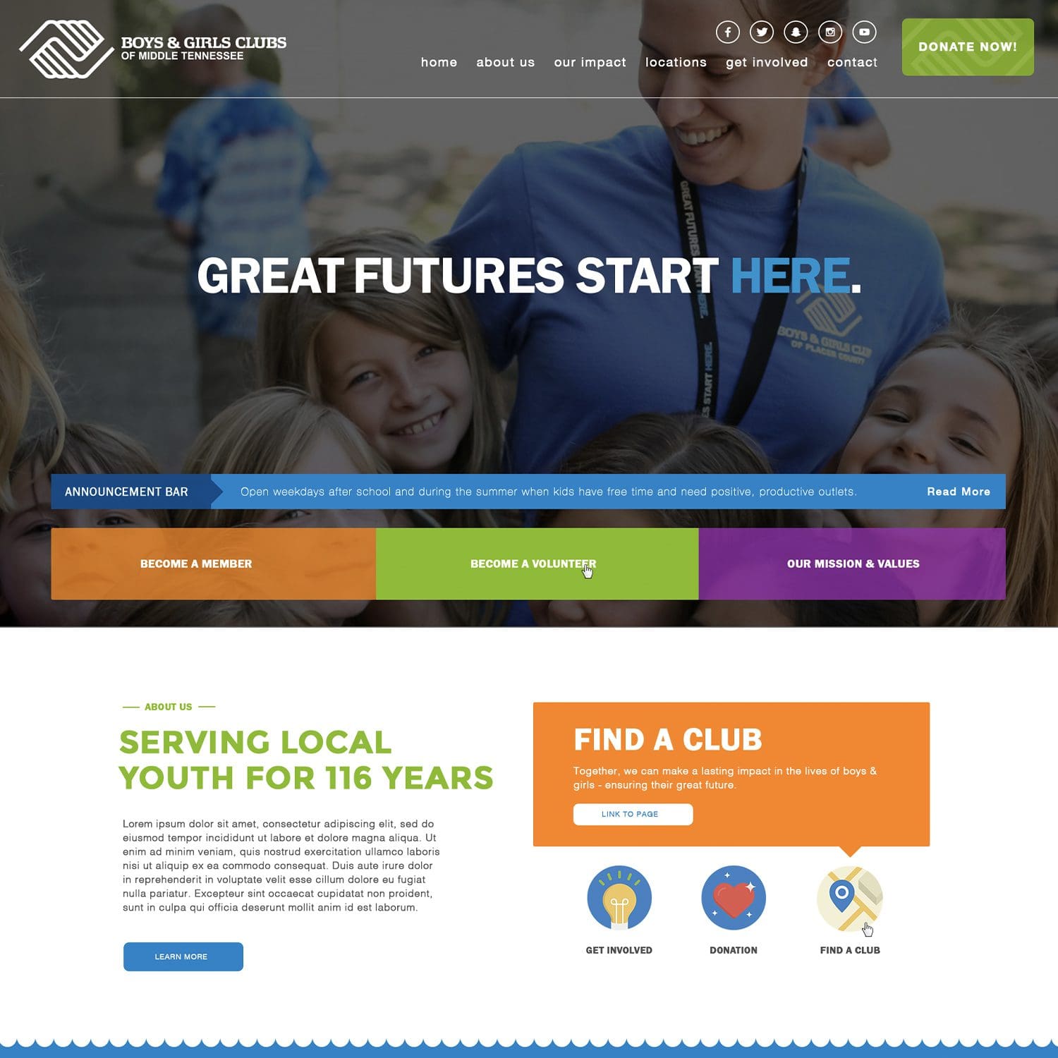 boys and girls club volunteer website - JLB, Best Web Design and Web Development Company in Nashville, Brentwood, and Franklin