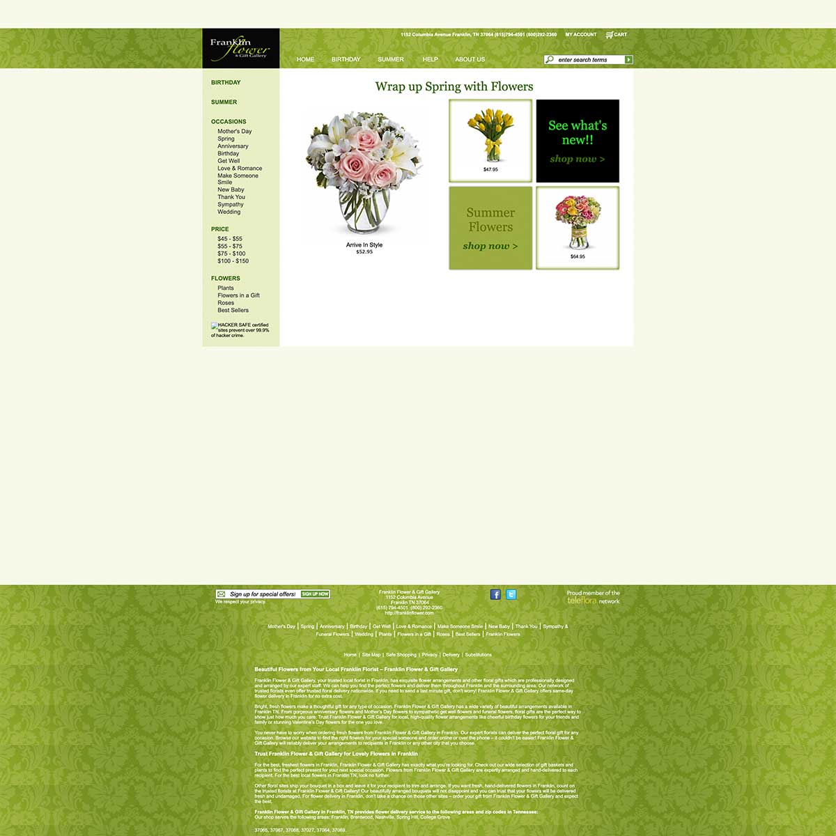 franklin flowers website before brentwood web designers worked together to recreate it to include digital marketing and seo support