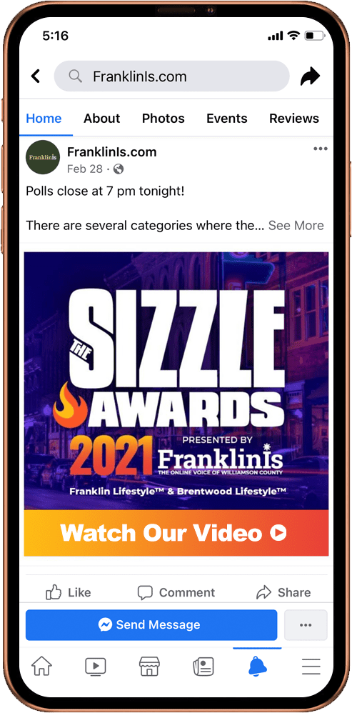 iphone showcasing social media ads on facebook for a website designed in nashville